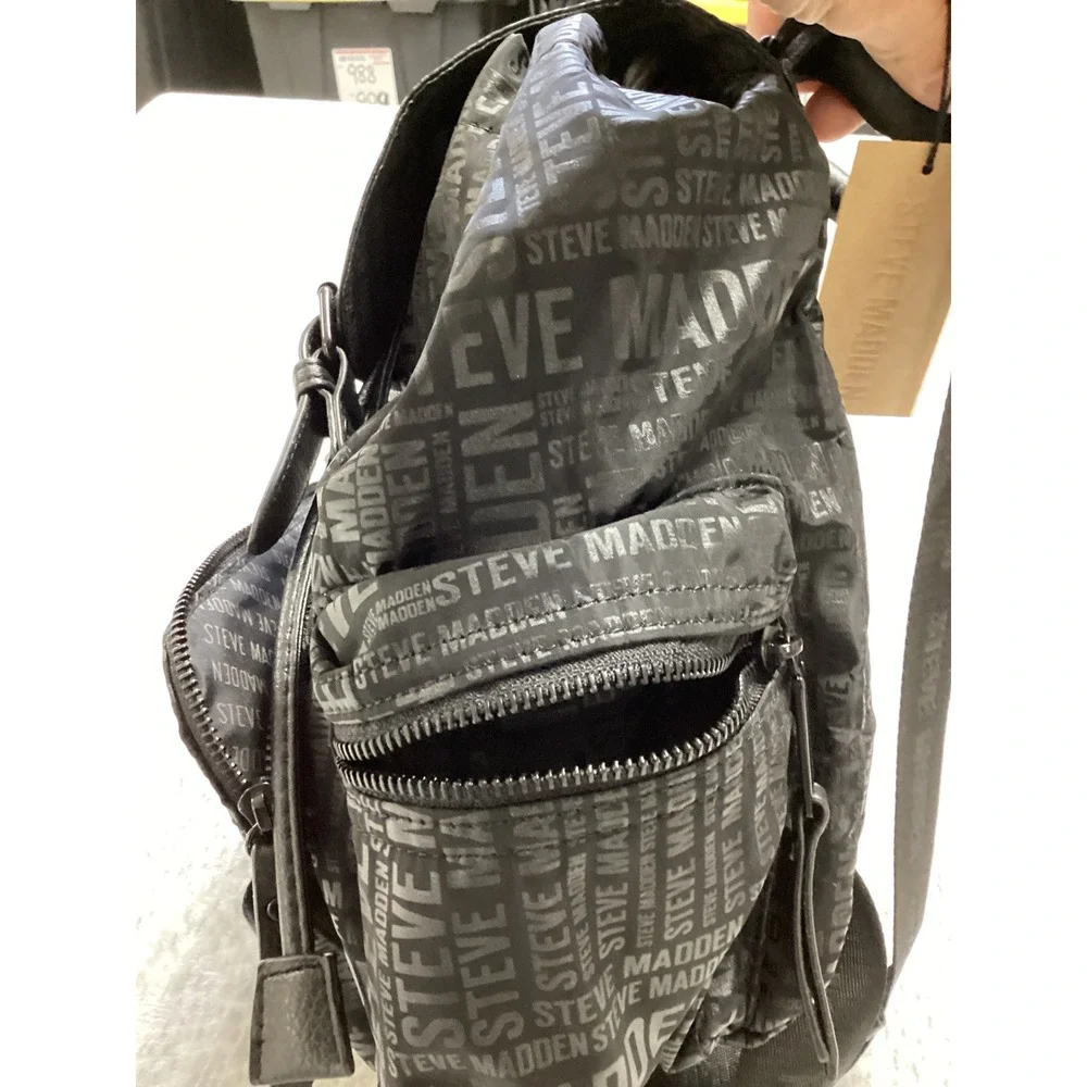 Steve‎ Madden BSOLLY Backpack Black Multi Logo Print Nylon Bag DO328735 NEW